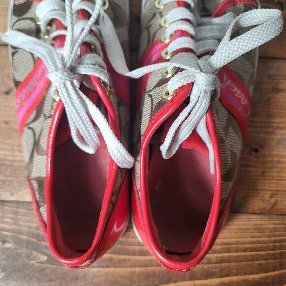 Coach Canvas Shoe Low Top Red and Brown Womens Size 5.5 - Picture 5 of 8
